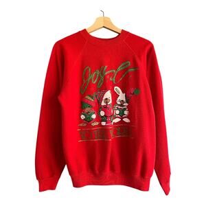 Vintage Hanes Large Red Joy to the World Ugly Christmas Sweater USA 80s Graphic